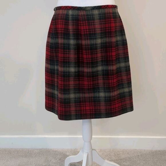 Eddie Bauer Wool Wrap Skirt Red Tartan Plaid Womens 14 Dark Academia Vintage - Picture 5 of 12
